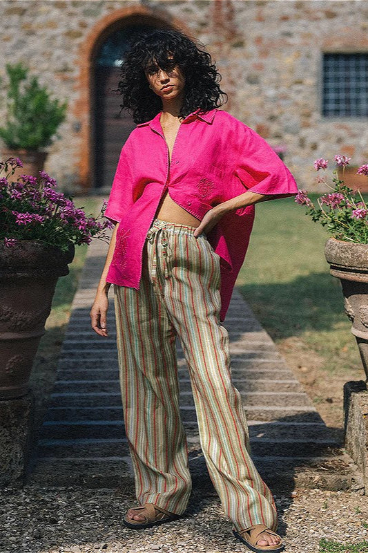 Locker geschnittene, gestreifte Freizeithose