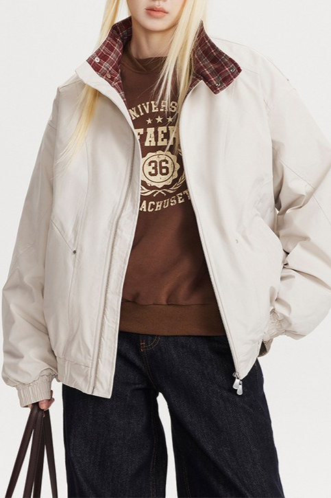 Vintage-karierte, bodenlange, warme Oberbekleidung mit Stehkragen und Einsatz