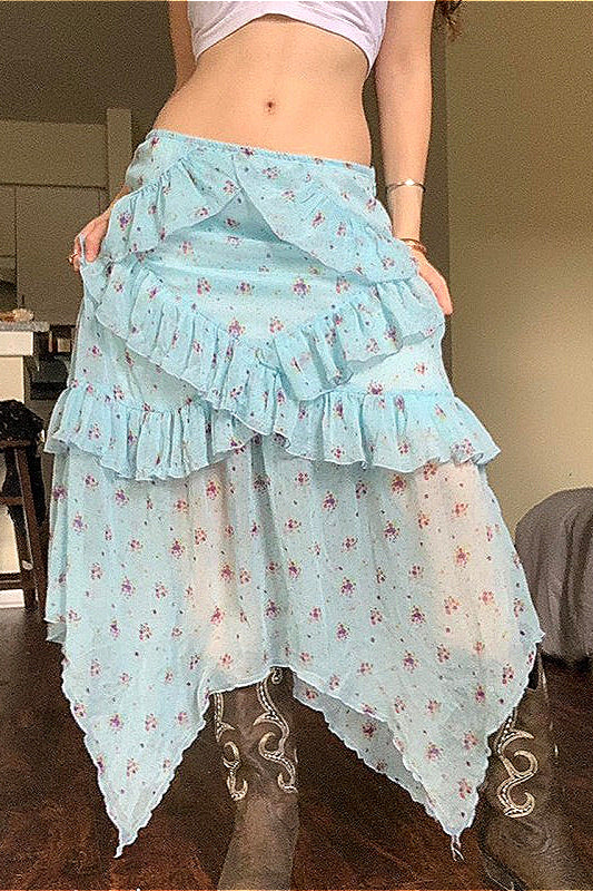 Asymmetrischer Rock mit niedriger Taille und Blumenmuster