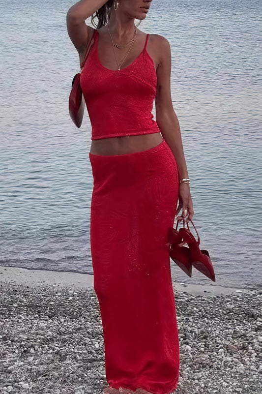 Sexy Off Shoulder Cami Maxi Skirt Set