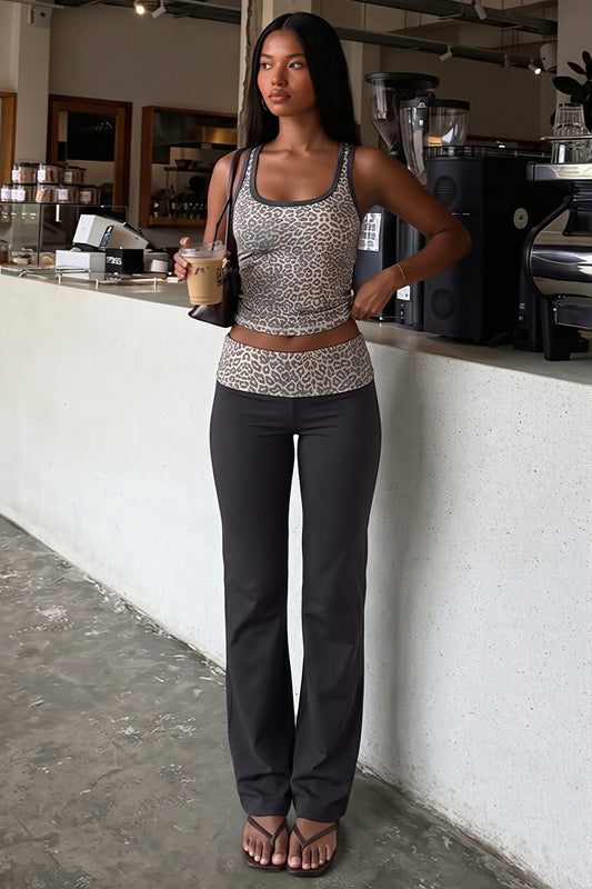 Sexy Leopard Flare Pants Two Piece Set