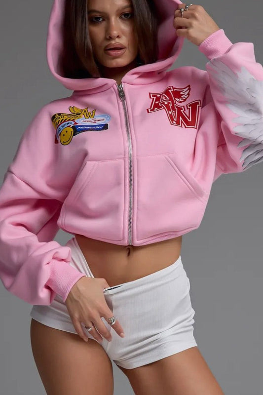 Kapuzenjacke mit Reißverschluss und Motorrad-Grafik