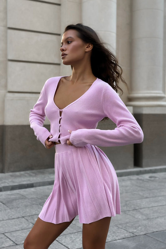 Sexy Strick-Crop-Top, zweiteiliges Rock-Set