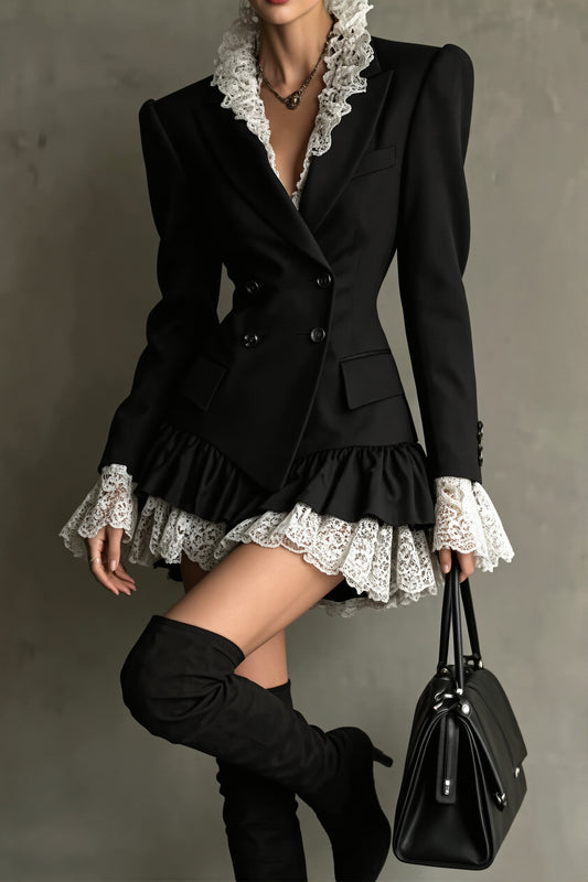 Lace Trim Tailored Blazer Mini Dress