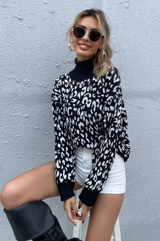 Jacquard-Pullover mit hohem Kragen