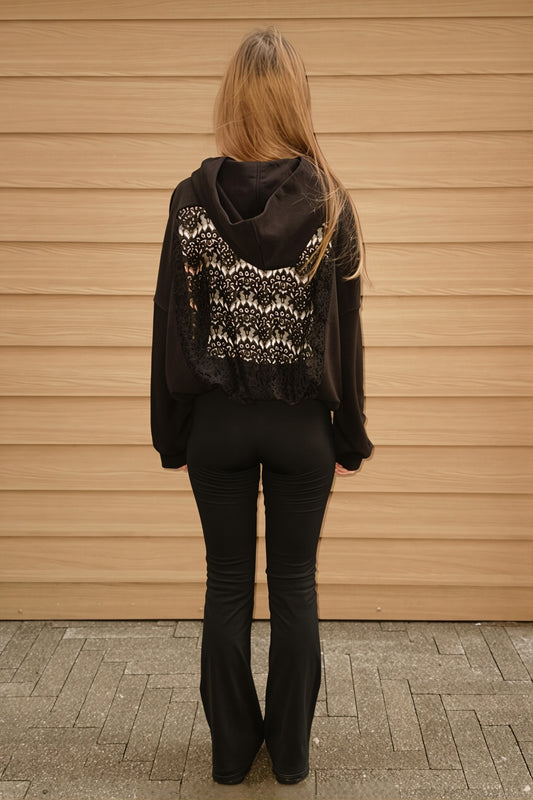 Lace Panel Open Back Hoodie