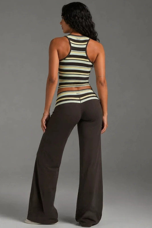 Striped U-Neck Sleeveless Top and Wide Leg Pants Set