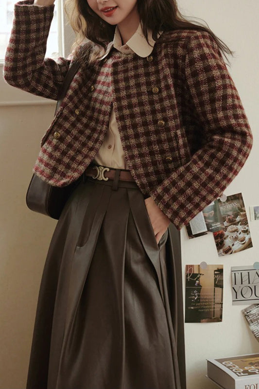 Vintage karierter, einreihiger Oberbekleidungsstoff