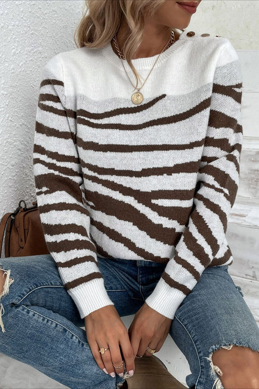 Pullover mit Zebra-Farbblock und Knopfleiste an der Schulter