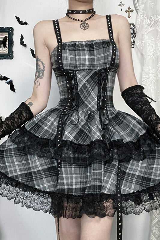 Y2K Kariertes Gothic Kleid