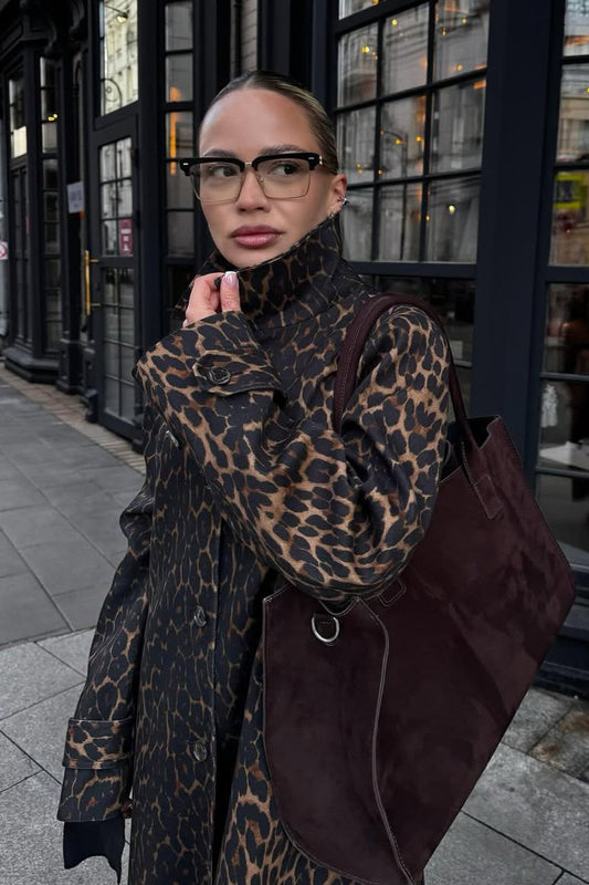 Langer Trenchcoat mit Leopardenmuster
