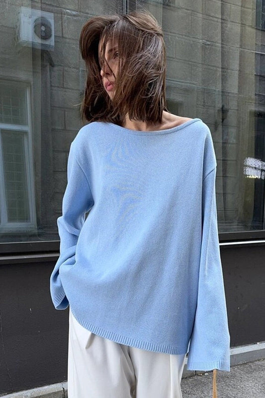 Rückenfreie Strickbluse mit lockerer Passform