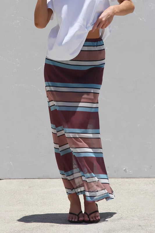 Sheer Stripe Chic Relaxed Maxi Skirt