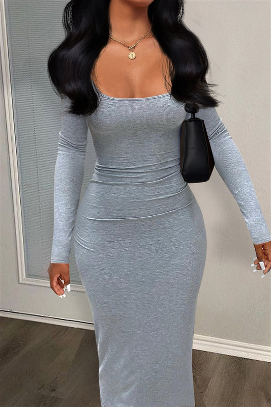 Ribbed Long Sleeve Bodycon Maxi Dress