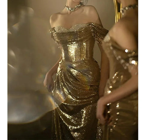 Golden Backless Sequined Party Dress Gold / Xs Partydress-241208