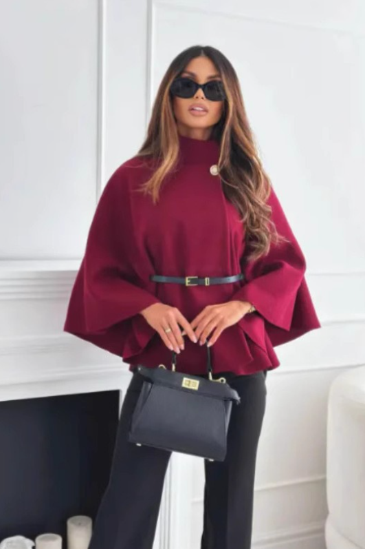 Eleganter, schicker Wollcape mit Taillengürtel
