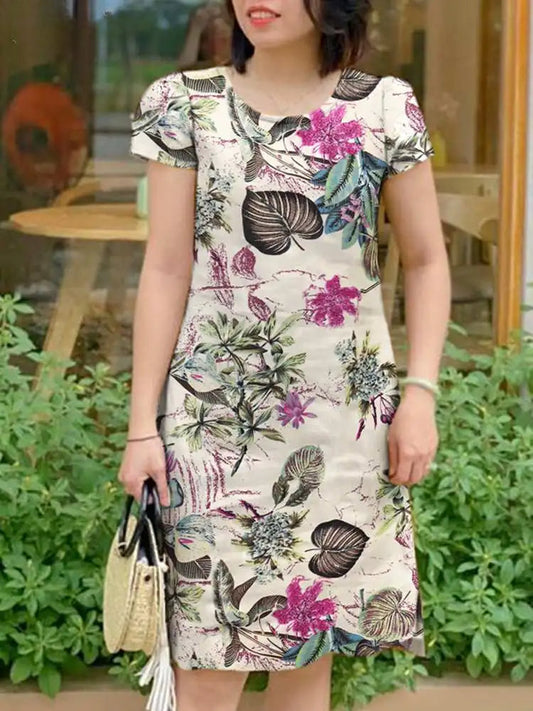 Vintage Short Sleeve Floral Holiday Floral Dress oldfloraldress-250126
