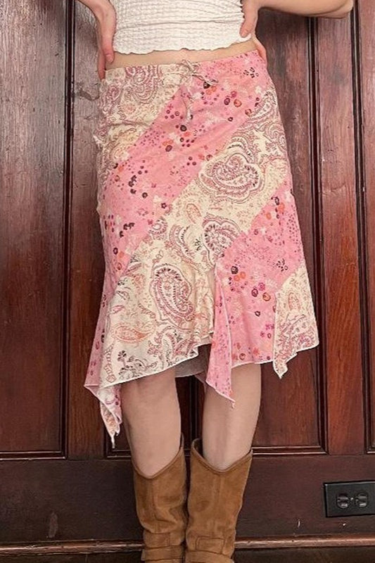 Asymmetrischer Midi-Rock mit Blumenmuster und Rüschen