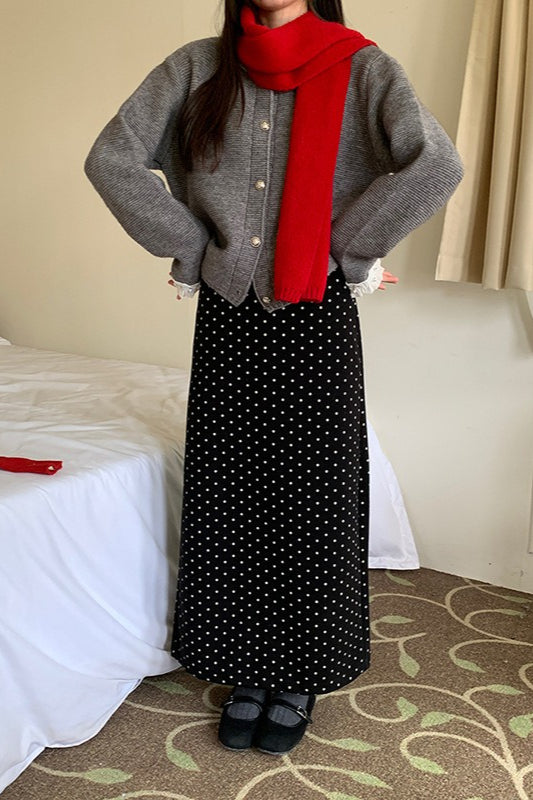 Hochtaillierter Rock mit Polka-Dots und Rückenschlitz