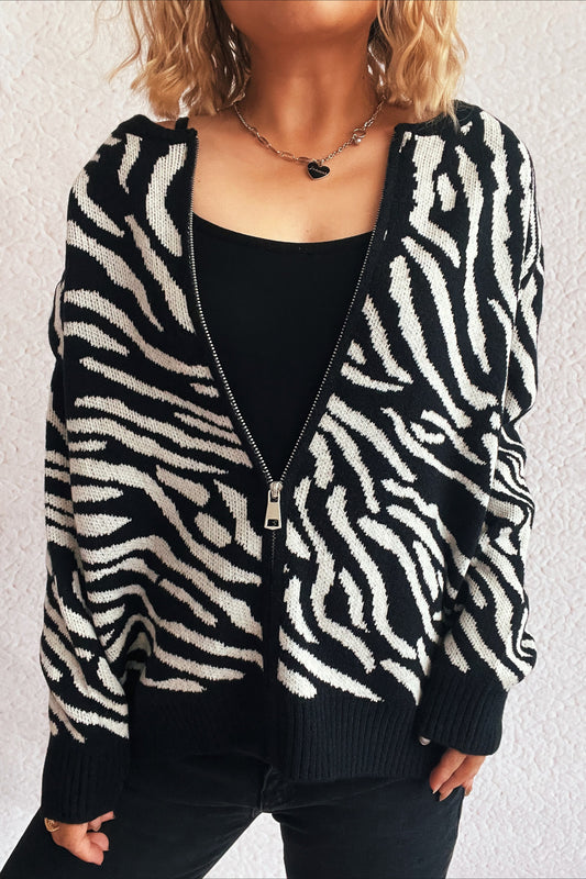Strickjacke mit Zebramuster und Farbblockdesign