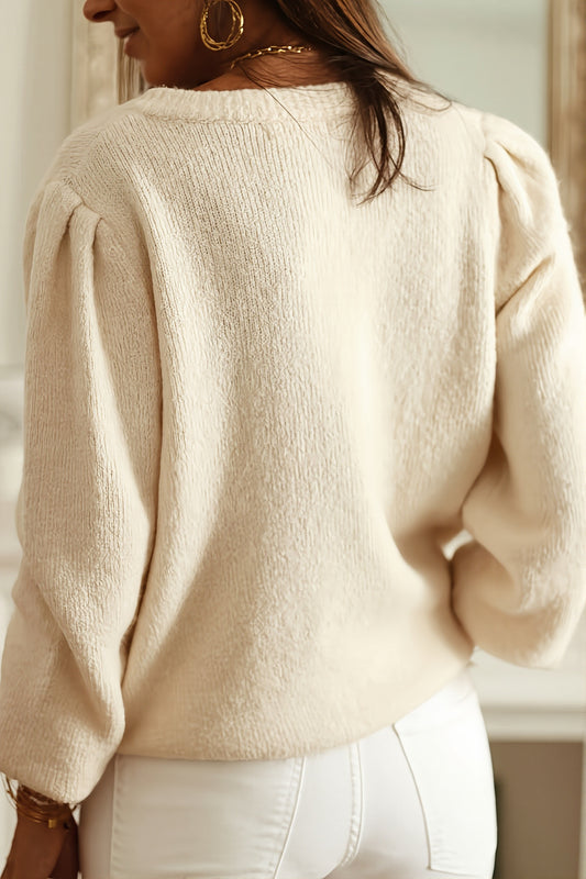 Openwork Round Neck Button Cardigan