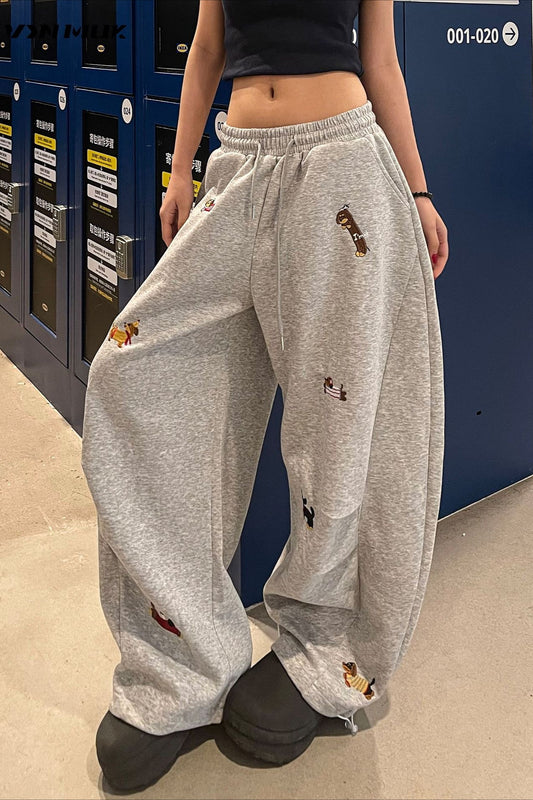 Dachshund Embroidered Barrel Pants