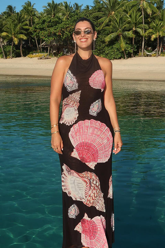 Neckholder-Maxikleid mit Blumenmuster und figurbetontem Schnitt