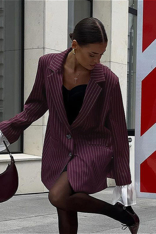 Blazer mit Spitzenstreifen, lockerem Schnitt und ausgestellten Ärmeln