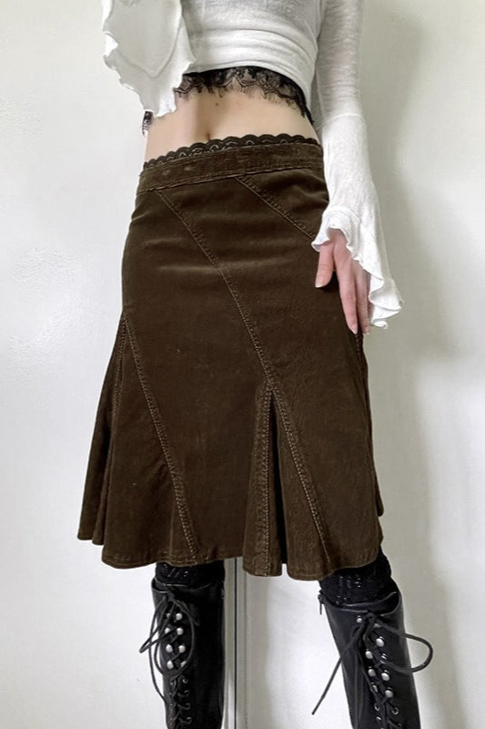 A-Linien-Rock mit Vintage-Spitzenbesatz und Colorblock