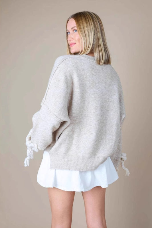 3D-Applikations-Schleifen-Sweatshirt mit Einsätzen, lockerer Passform