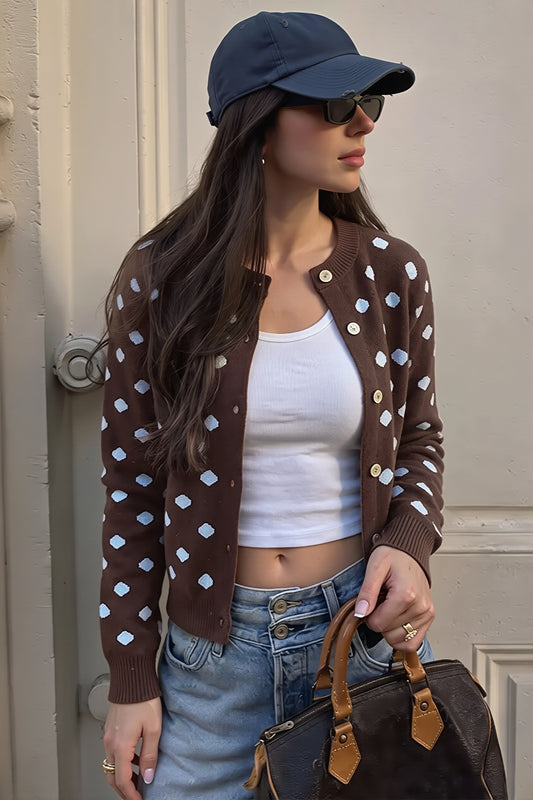 Colorful Polka Dot Round Neck Cardigan