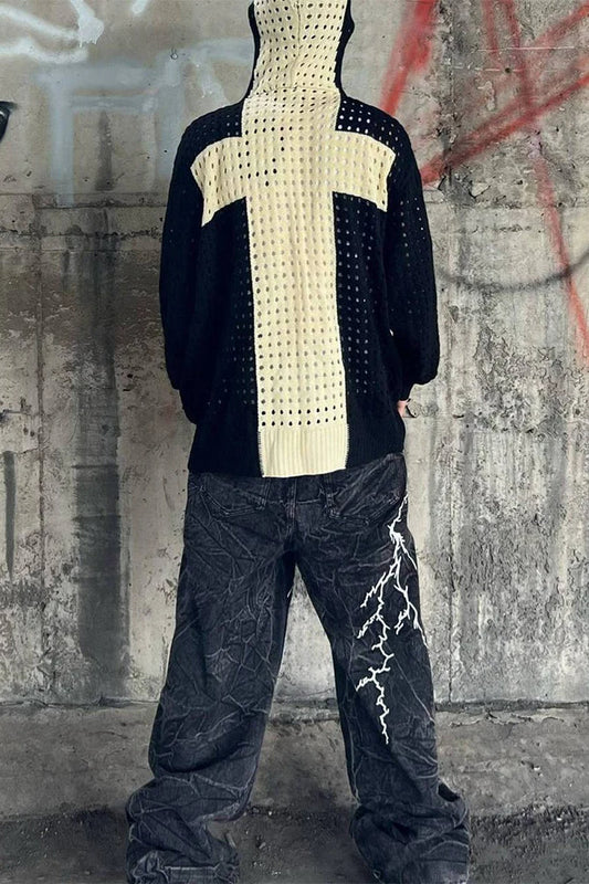 Oversize-Kapuzenpullover aus Vintage-Netzstoff