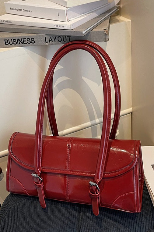 Lange Retro-Handtasche aus gewachstem Leder, schicke Schultertasche, ideal für Pendler