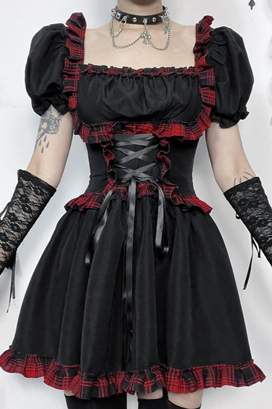 Kariertes Gothic-Kleid im Rock-Stil