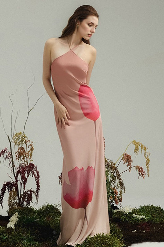 Rückenfreies Maxikleid mit Blumenmuster und hoher Taille