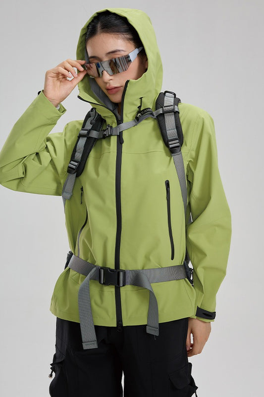 Dopaminfarbene, farblich abgesetzte, getapte Nähte, wind- und wasserdichte Wanderjacke