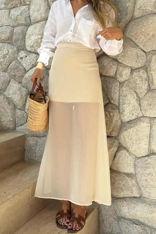 Sheer-Panel Maxi Skirt
