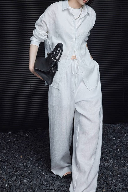 Elegante Hose aus Baumwollleinen mit weitem Bein