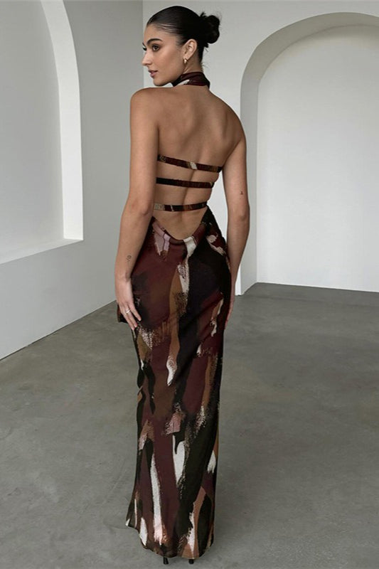 Trägerloses, rückenfreies Maxikleid mit Print