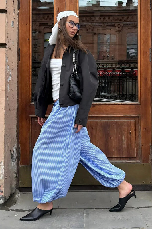 Gestreifte Loose Fit Bloomers Hose