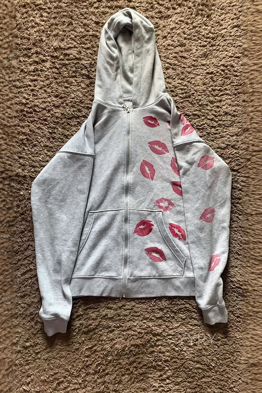 Lip Print Relaxed Zip Hoodie