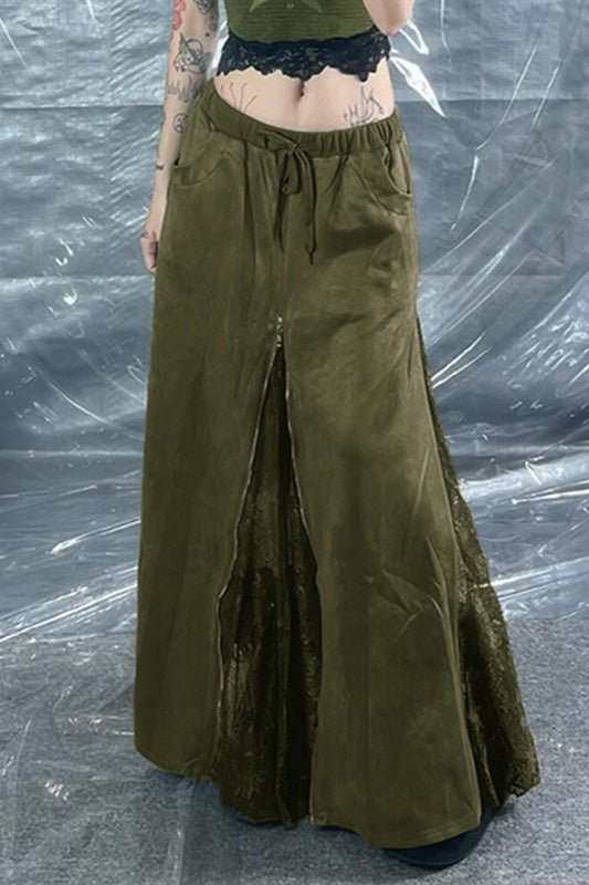 Maxirock mit hoher Taille und Spitzen- und Reißverschlussdetail