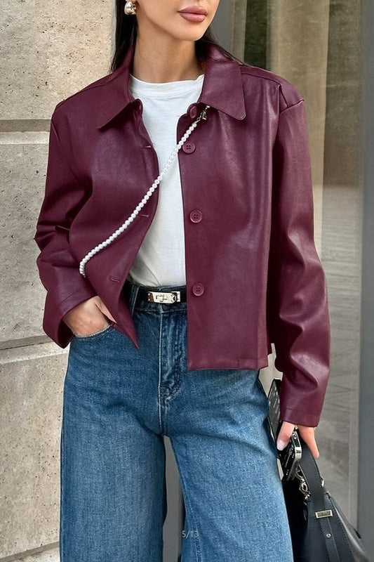 Vintage Loose Fit PU-Lederjacke