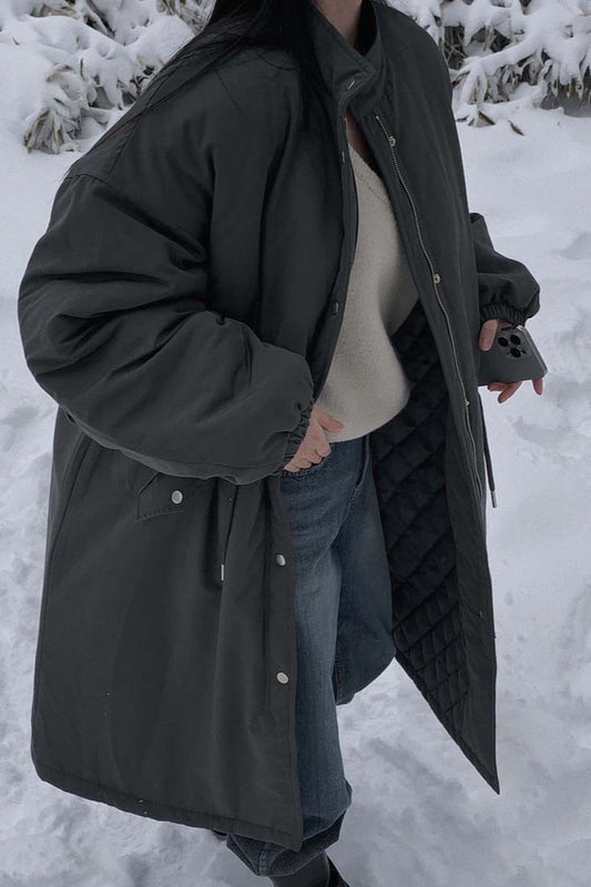 Relaxed Fit Longline Puffer Jacket One Size / Black