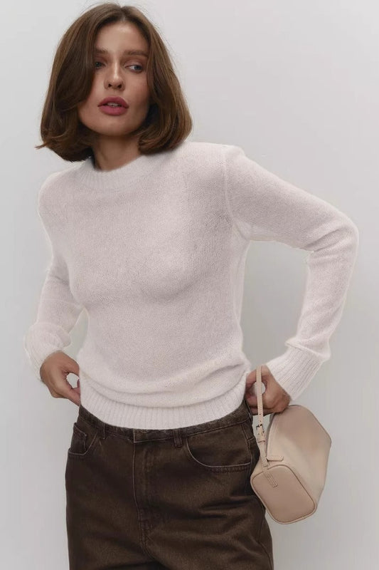 Lightweight Semi Sheer Crew Knit Sweater