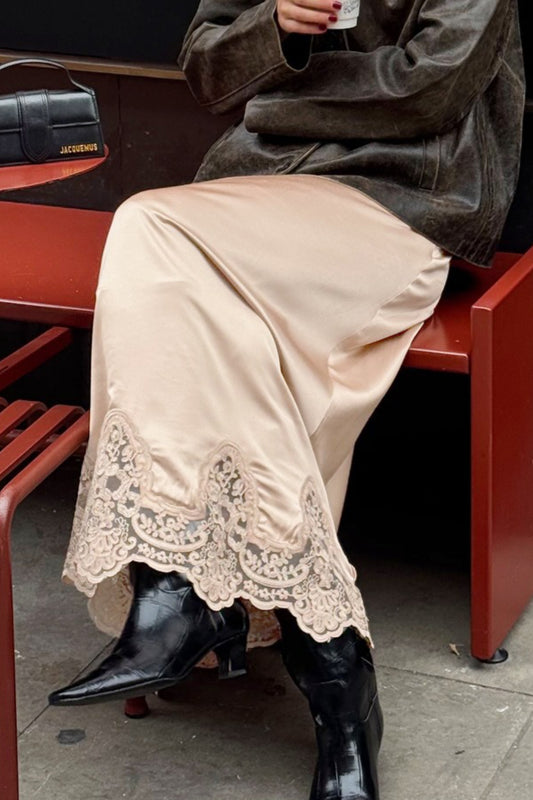 Elegant Lace Trim A Line Skirt