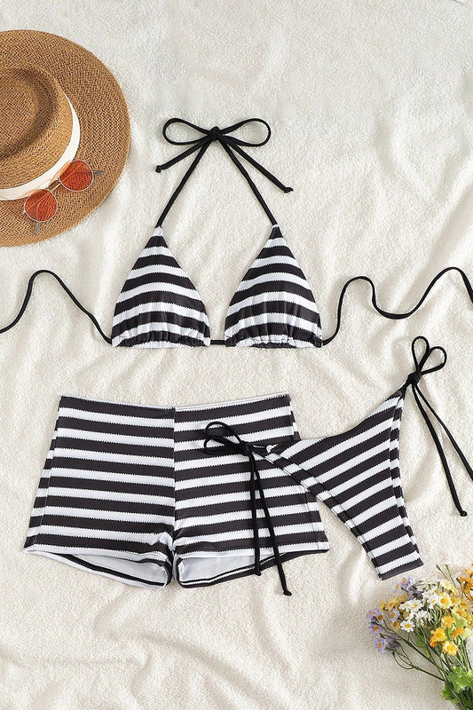 Striped Fitted Boy Short Three Piece Swim Set