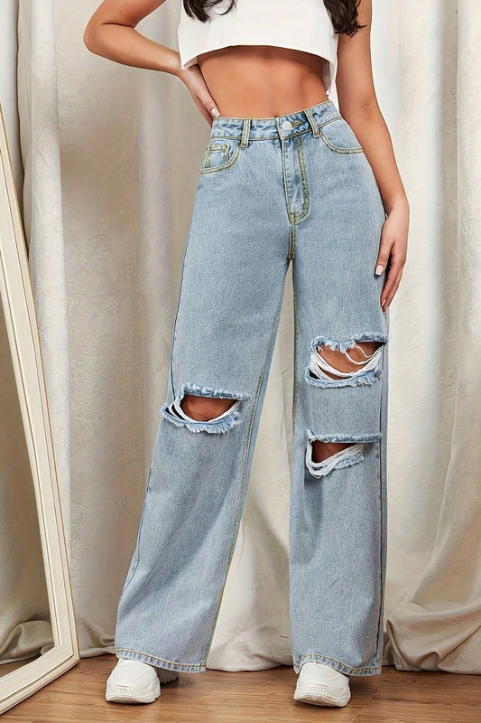 Bodenlange Jeans mit hoher Taille und verwaschenem Schnitt