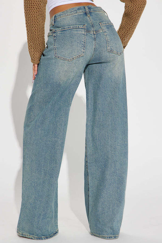 Bestickte Stretch-Jeans mit weitem Bein