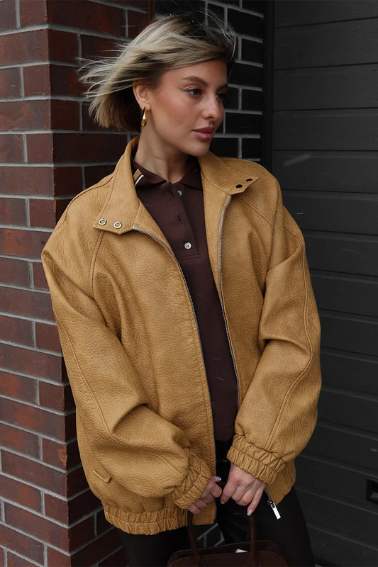 Vintage Stehkragen PU-Lederjacke